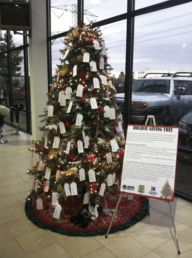 The Seattle Iron Indians have teamed up with Auburn Valley Cars (the Giant of the Valley) in putting up a giving tree in the service department for customers and friends to donate.