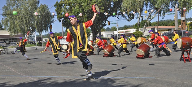 The Okinawan Kenjin-Kai Eisa Taiko drum group performs during last year's Bon Odori Festival at the White River Buddhist Temple.