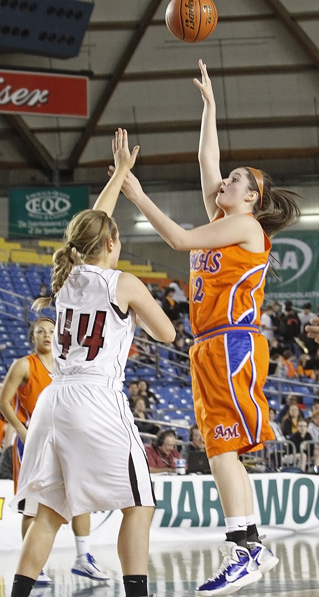 Cait Carr elevates for a shot against North Central at the Washington State 3A Girls Basketball Hardwood Classic championship tourney. Carr was selected to as a second team all-tourney player.