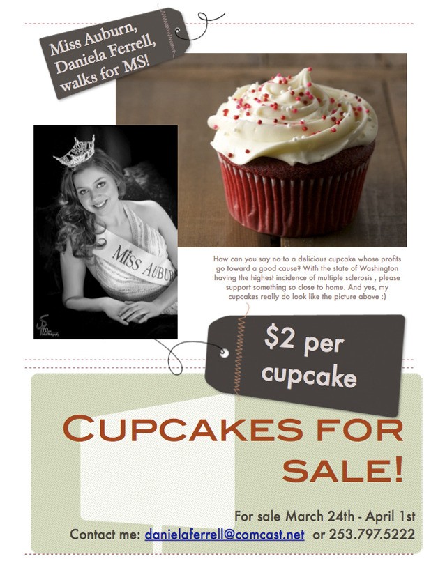 Miss Auburn Daniela Ferrell is walking in the fight against MS and selling cupcakes to raise money for the cause.