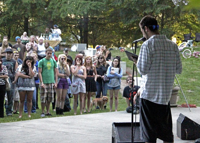 Andrew 'Boostie' Dimaggio performs for the audience at the Roger Roberts benefit on Tuesday.