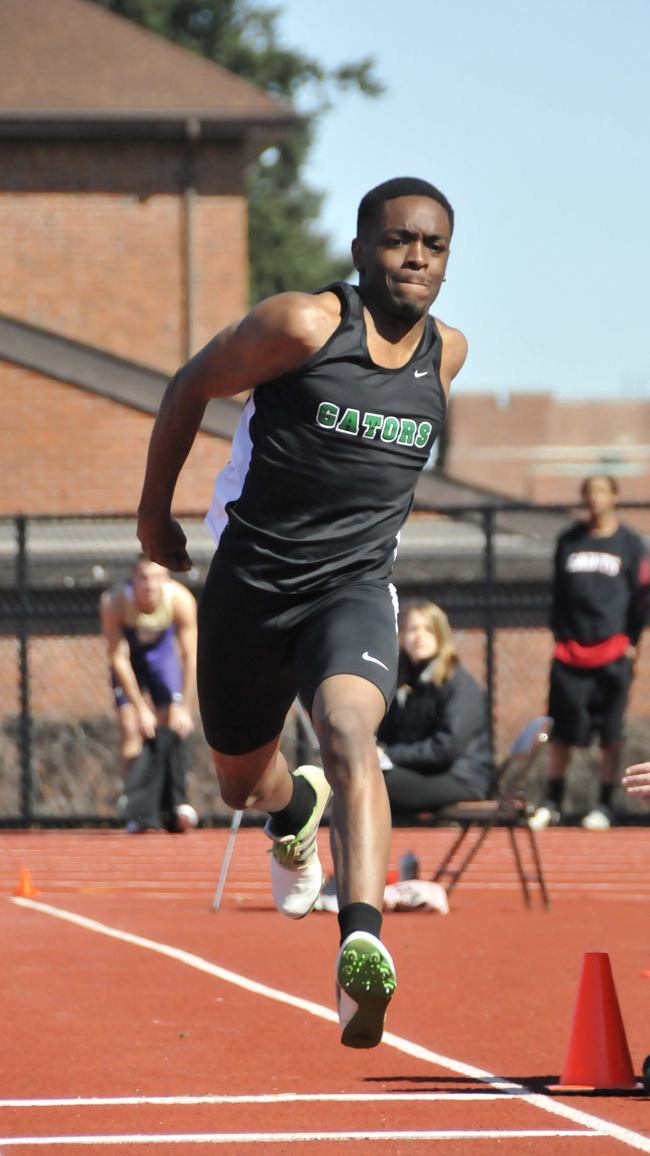 Josh Melu on the track with the Green River Community College track and field team.