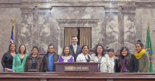 Sen. Joe Fain with members of the Marshallese community in the Senate chamber.