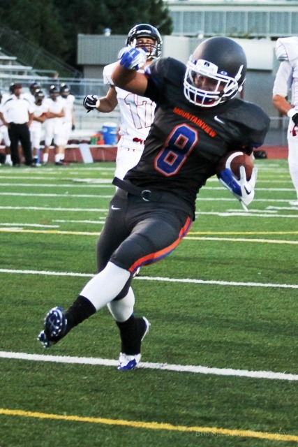 Auburn Mountainview wide receiver Joey Cassano finds the end zone on a 24-yard pass play from quarterback Gresch Jensen.