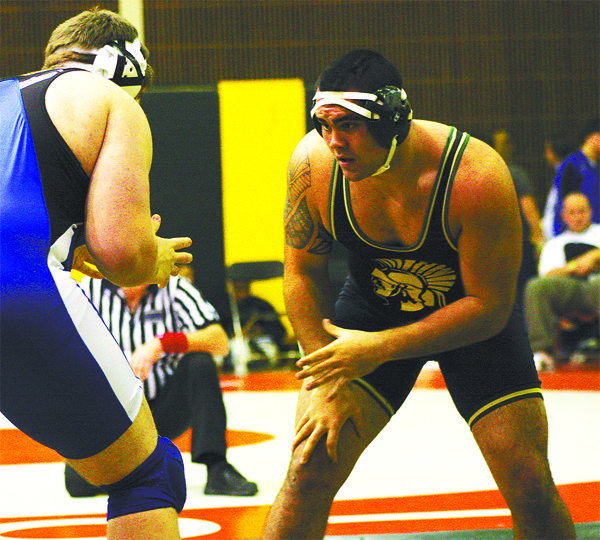 Auburn heavyweight Nick Conlan squares off at the South Puget Sound League Championship tourney. Conlan finished first at 285 pounds.