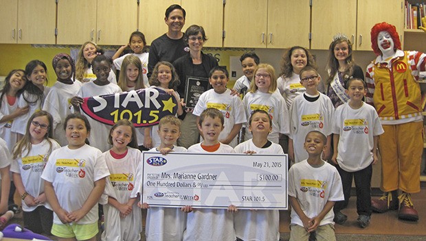 Arthur Jacobsen Elementary's Marianne Gardner and her third-grade class. Gardner recently earned the STAR 101.5 Elementary Teacher of the Week award.