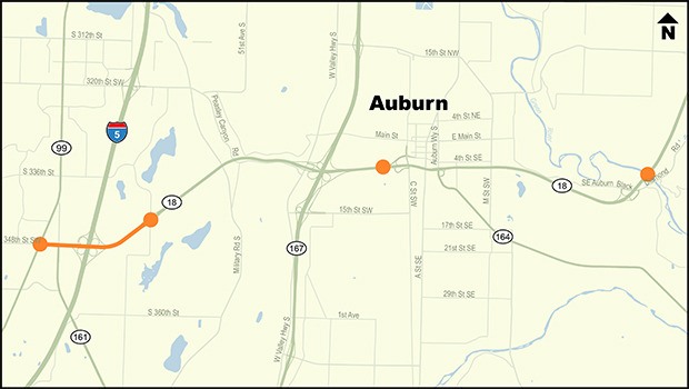 The Washington State Department of Transportation will close lanes on eastbound SR 18 between State Route 167 and the Green River Bridge to replace pavement on the C Street Southwest exit approach and the roadway spanning the Green River (Neely Bridge) in Auburn.