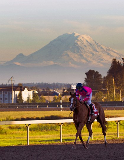 With Mount Rainier as a towering backdrop