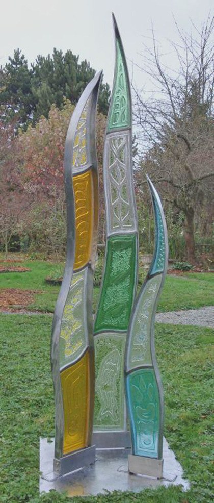 Lin Rebolini McJunkin's 'Riparian Totem' leads the Downtown Sculpture Gallery People's Choice voting.