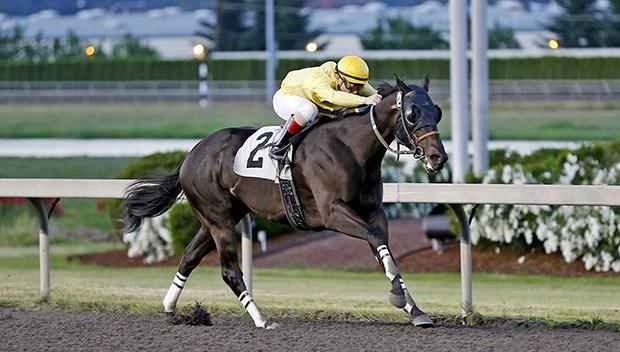 Xerxes and jockey Erick Lopez romp by 5¼ lengths Friday in the featured BetAmerica Purse for 3-year-olds and up at Emerald Downs. Norma Burnam is the winning owner and trainer.