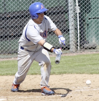 Michael Winters lays down a bunt during Auburn Mountainview’s 14-5 loss to Highline this past Saturday at Foss High School in Tacoma.