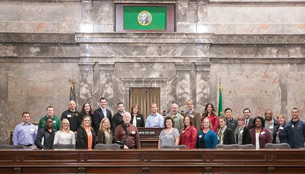 Members of the Leadership Institute of South Puget Sound visited Olympia on Wednesday in a program hosted by Sen. Joe Fain (R-Auburn).