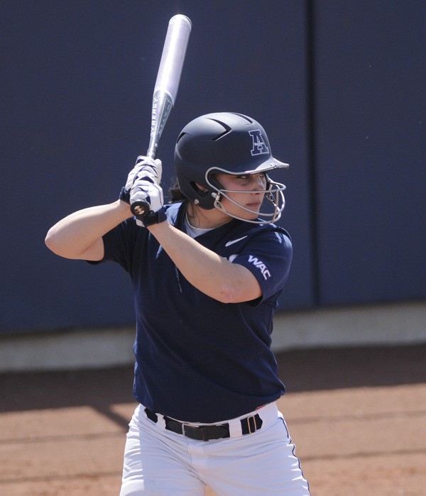 Former Auburn Riverside softball player Kelley Kaneshiro at bat for the Utah State University Aggies.