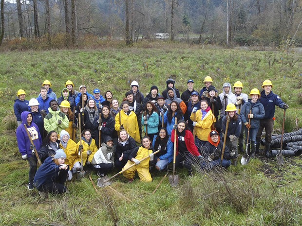 Waskowitz Environmental Leaders School students and Washington Conservation Corps crew members helped replant Reddington levee.