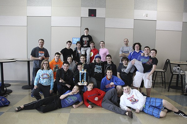 The Auburn Moutainview boys swim and dive team celebrates its South Puget Sound League 3A Championship meet win.