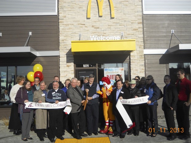 Auburn-Area Chamber of Commerce members joined Mayor Pete Lewis and McDonald's staff in a recent ribbon cutting ceremony.