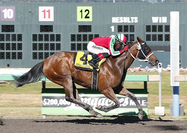 Kikisoblu and jockey Rocco Bowen cruise home for a 6 1/4-length victory in the $50