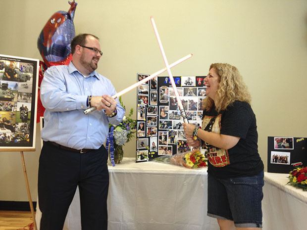 Auburn’s Adam and April Lazara sparred with light sabers and engaged in many other activities during a Celebration of Life ceremony for their son