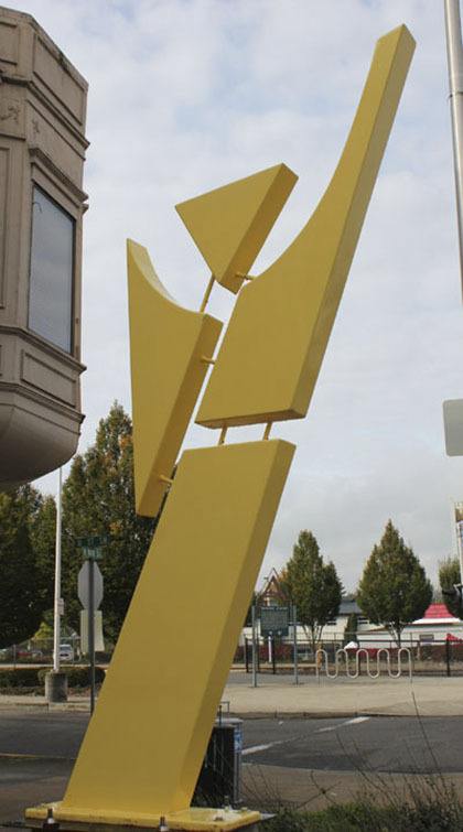 Jump – Portland artist Francisco Salgado's modern painted steel creation – is among the new installations in the outdoor Downtown Sculpture Gallery.