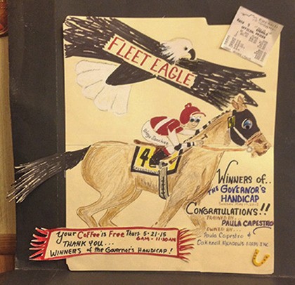 Quarter Chute Cafe's Sally Steiner's motif of Fleet Eagle and his upset in the Governor's.