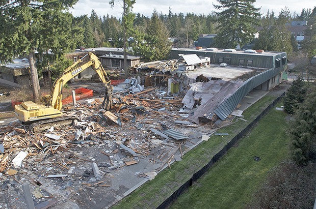 Demolition crews began to tear down the first half of the Business and Industry building at Green River Community College early last week.