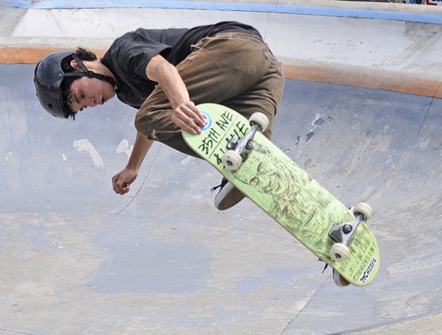 Omar Garcia shows a trick on his skateboard during the sixth annual Battle of the Bowl at Brannan Park on July 21