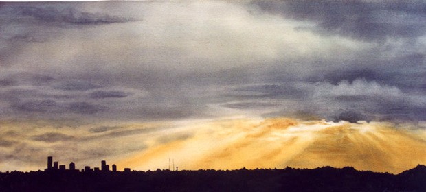 'Sunbreak Over Seattle' is among the many fine watercolor works of Ann Breckon.