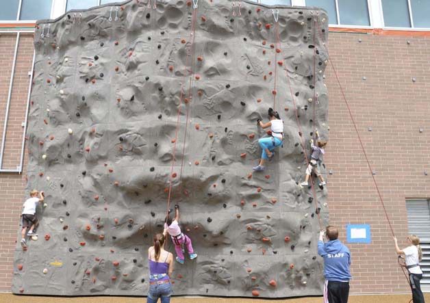 The gym climbing wall attracted some first-time participants last week.