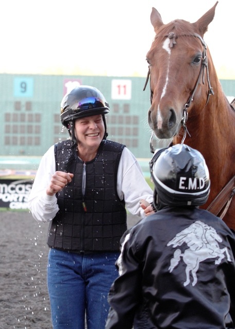 Valerie Gibson is all smiles after her first career training victory