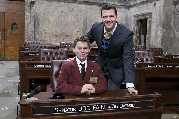 Sen. Joe Fain and Brandon Berend on the Senate floor.