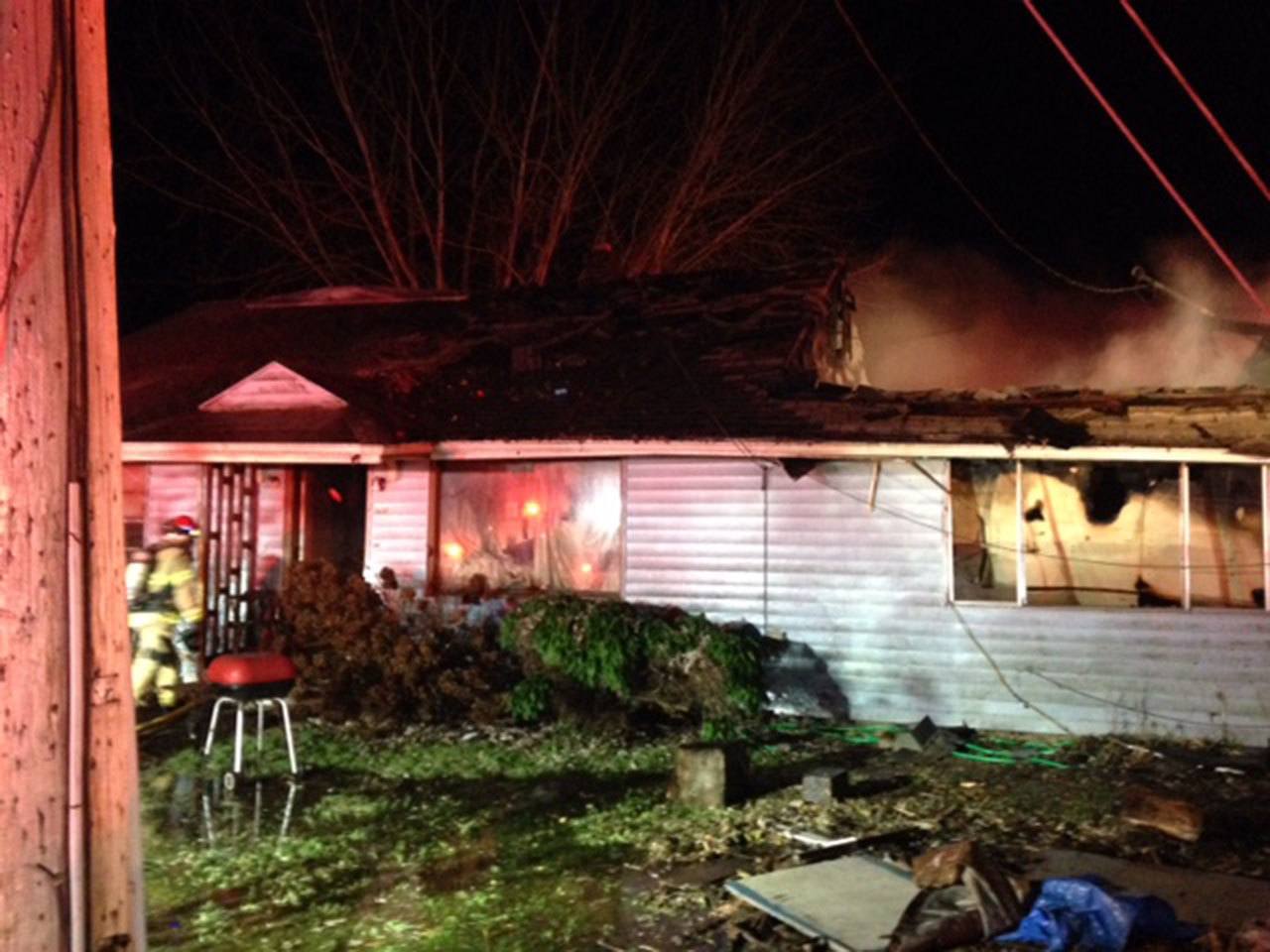 VRFA firefighters quickly put out a chimney fire that reached the attic and partially collapsed a roof to an Algona home in the 100 block of Fifth Avenue North late Wednesday night. COURTESY PHOTO, VRFA