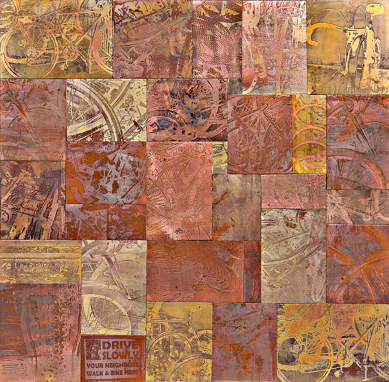 Using photo-etching processes, Shelley Carr creates photographic copper “quilts” and describes being “under the spell of copper” and likes to capture the essence of a place in her work. COURTESY PHOTO