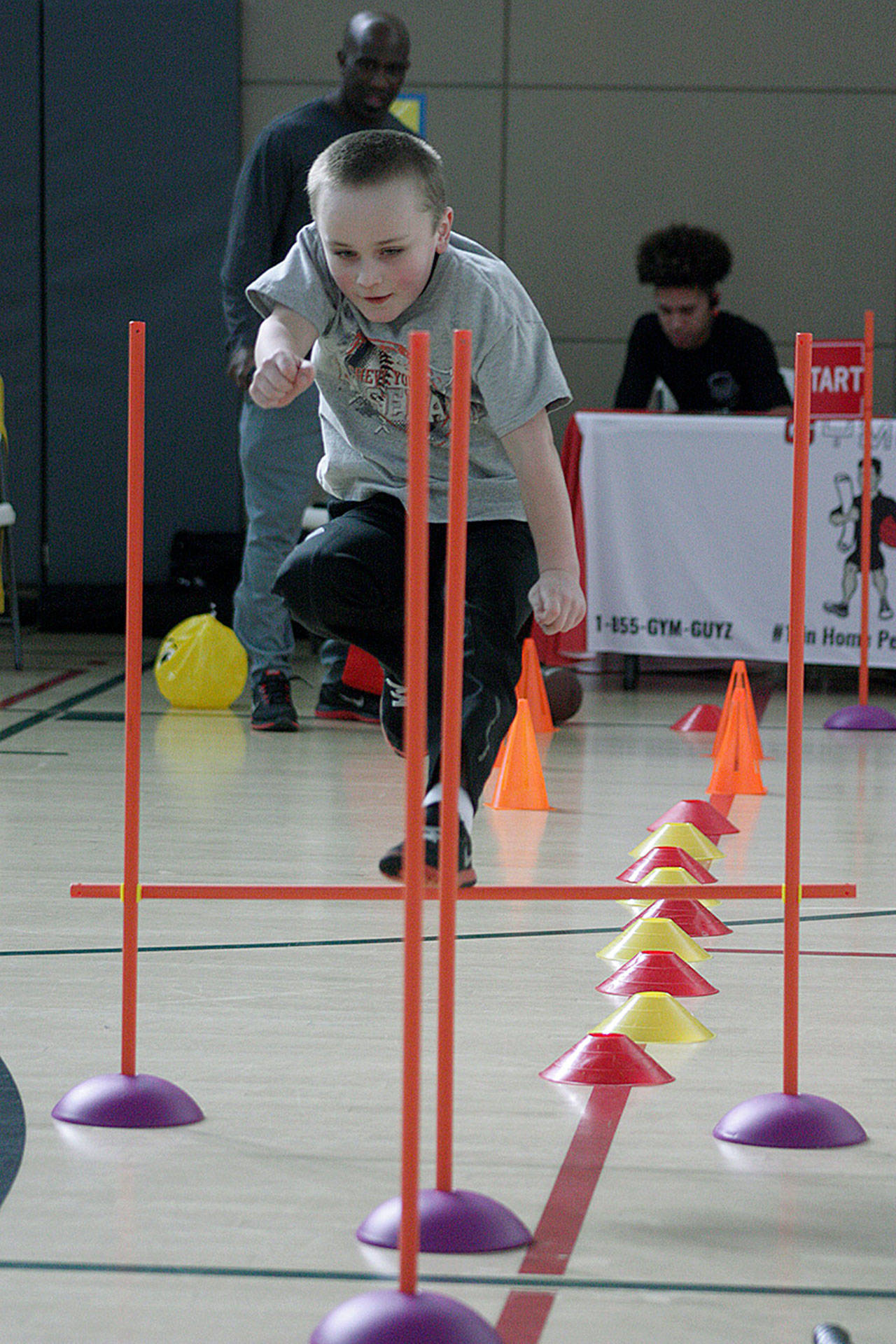 Gavin Donermeyer, 7, takes on the Gym Guyz obstacle course at the Healthy Auburn Resource Expo. MARK KLAAS, Auburn Reporter