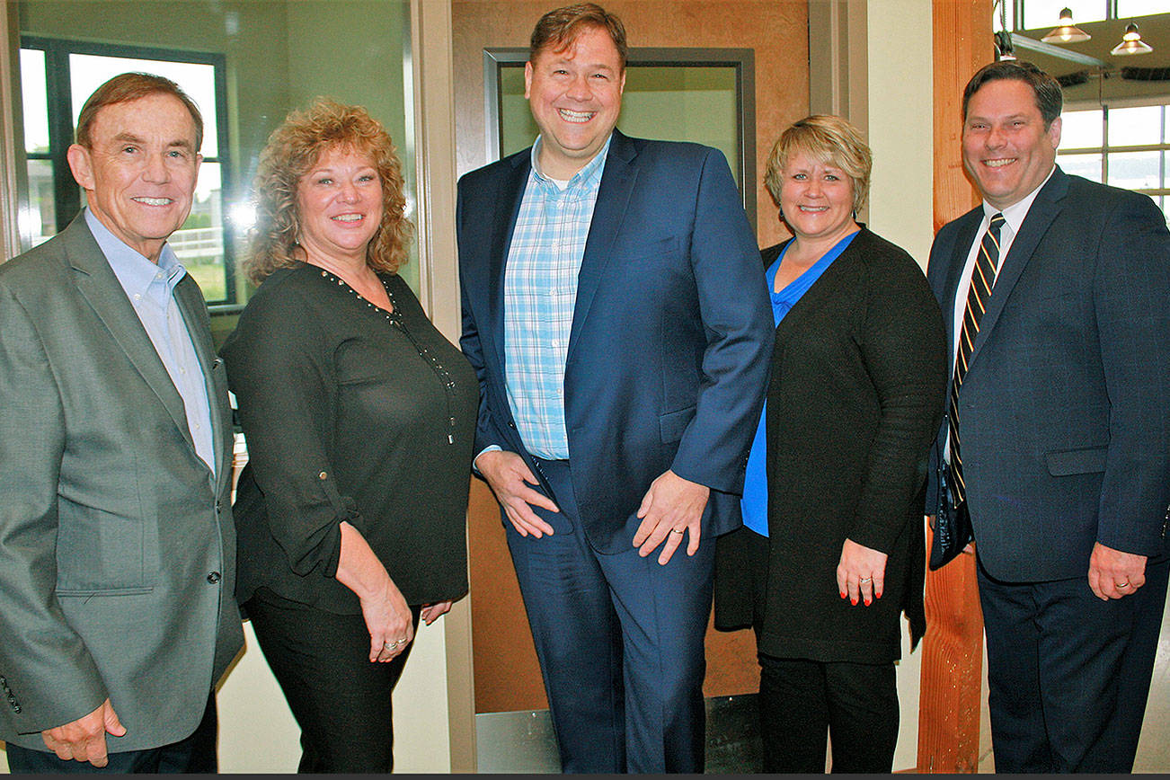 At the breakfast were, from left: King County Councilmember Pete von Reichbauer; Auburn Mayor Nancy Backus; HUD Region X Administrator Jeff McMorris; Kent Mayor Dana Ralph; and Federal Way Mayor Jim Ferrell. COURTESY PHOTO