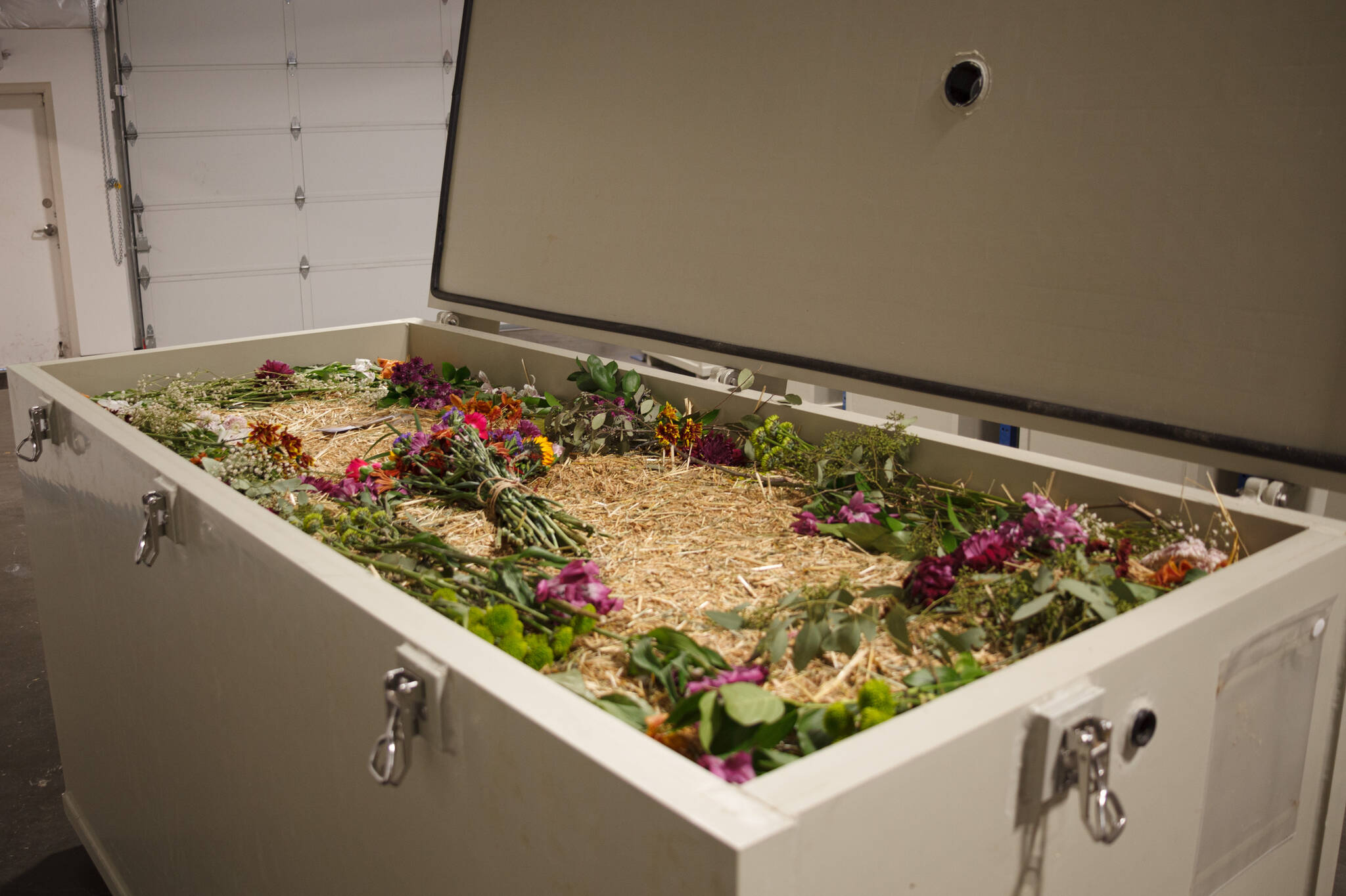 Photo by Henry Stewart-Wood/Sound Publishing
One of Return Home’s cells, filled entirely with organic material, demonstrates what the terramation cells look like. Return Home is one of the few terramation companies in the world. They transform people into soil.