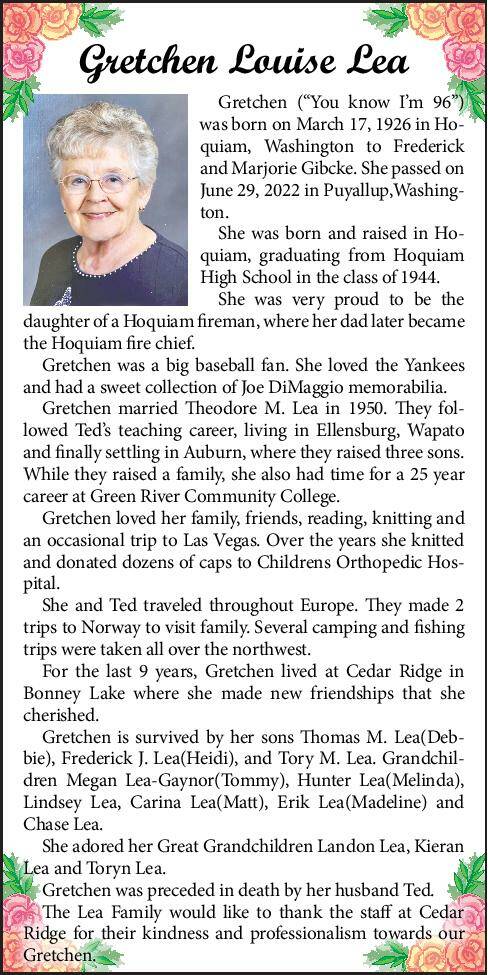 Gretchen Louise Lea | Obituary