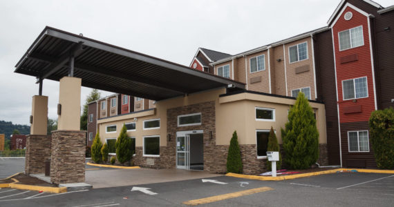 Photo by Henry Stewart-Wood/Sound Publishing
The exterior of the Clarion Hotel located on B Street behind the municipal airport in Auburn is among the properties purchased by the Health Through Housing program.