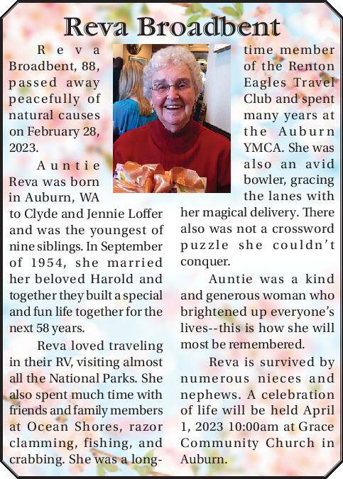 Reva Broadbent | Obituary
