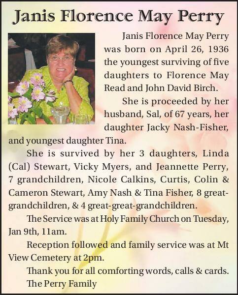 Janis Florence May Perry | Obituary