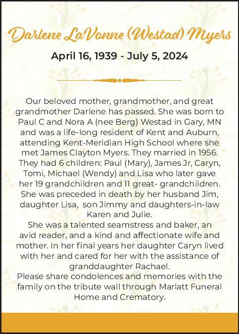 Darlene LaVonne (Westad) Myers | Obituary
