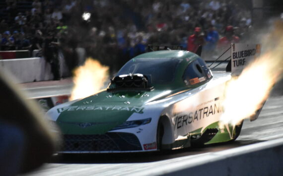 Funny Cars showing off big flames on July 19 at Pacific Raceways. Ben Ray / The Reporter