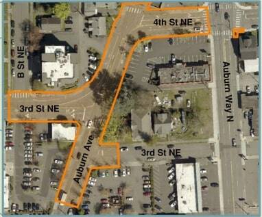 This city-supplied photo shows the area downtown where work on the Regional Growth Center Access project is slated to begin this month. Photo courtesy City of Auburn