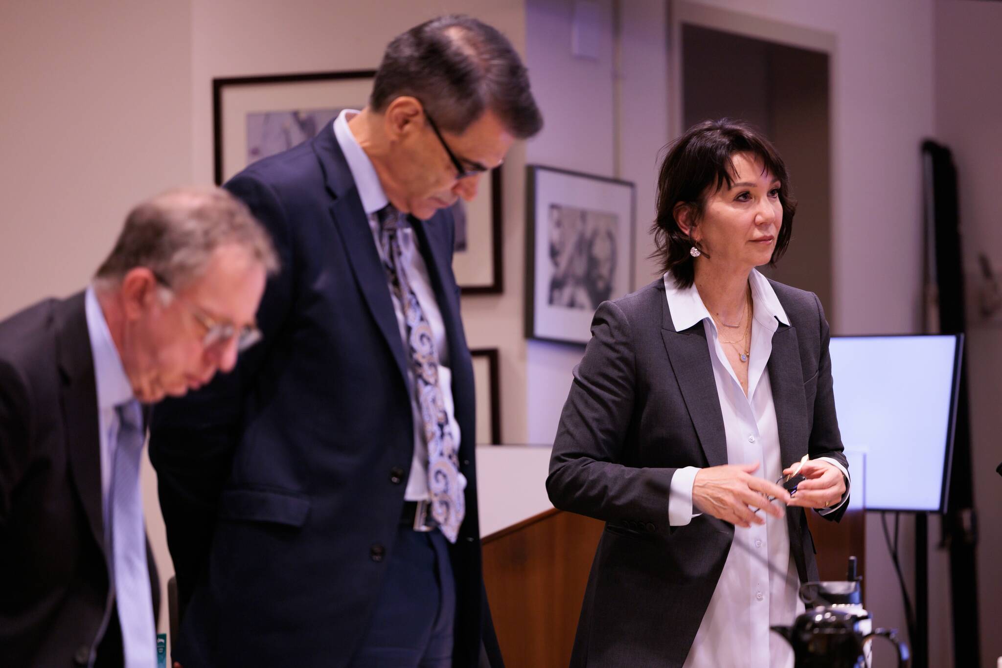 Prosecuting attorney Patty Eakes, right, attends closing arguments of Auburn Police Officer Jeffrey Nelson’s trial at Maleng Regional Justice Center in Kent on June 20, 2024. (Ken Lambert / The Seattle Times / Pool)