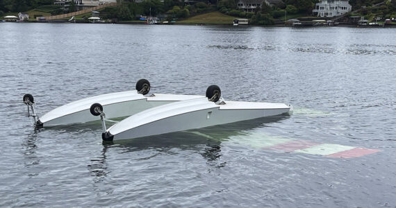 COURTESY PHOTO, Puget Sound Fire
A seaplane sits upside down after crashing Saturday, Aug. 24 in Lake Meridian.