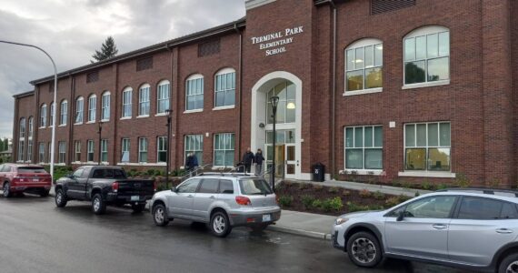 The exterior of the rebuilt Terminal Park Elementary School, 1101 D St. SE, Auburn. The remodeled school opened in Sept. 2023 and was the final school financed by the district’s 2016 bond. File photo