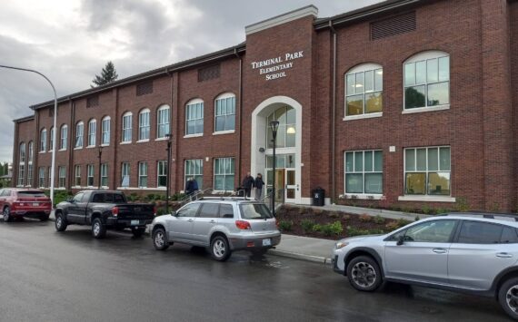 The exterior of the rebuilt Terminal Park Elementary School, 1101 D St. SE, Auburn. The remodeled school opened in Sept. 2023 and was the final school financed by the district’s 2016 bond. File photo