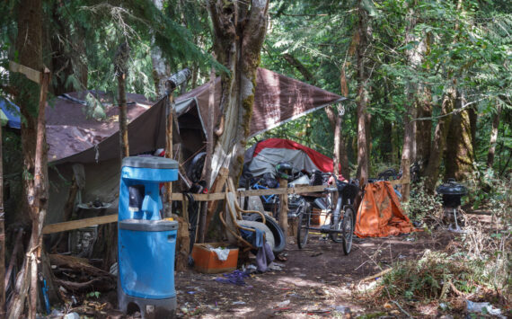 Homeless encampment in a wooded area in Auburn on Aug. 27, 2021. File photo