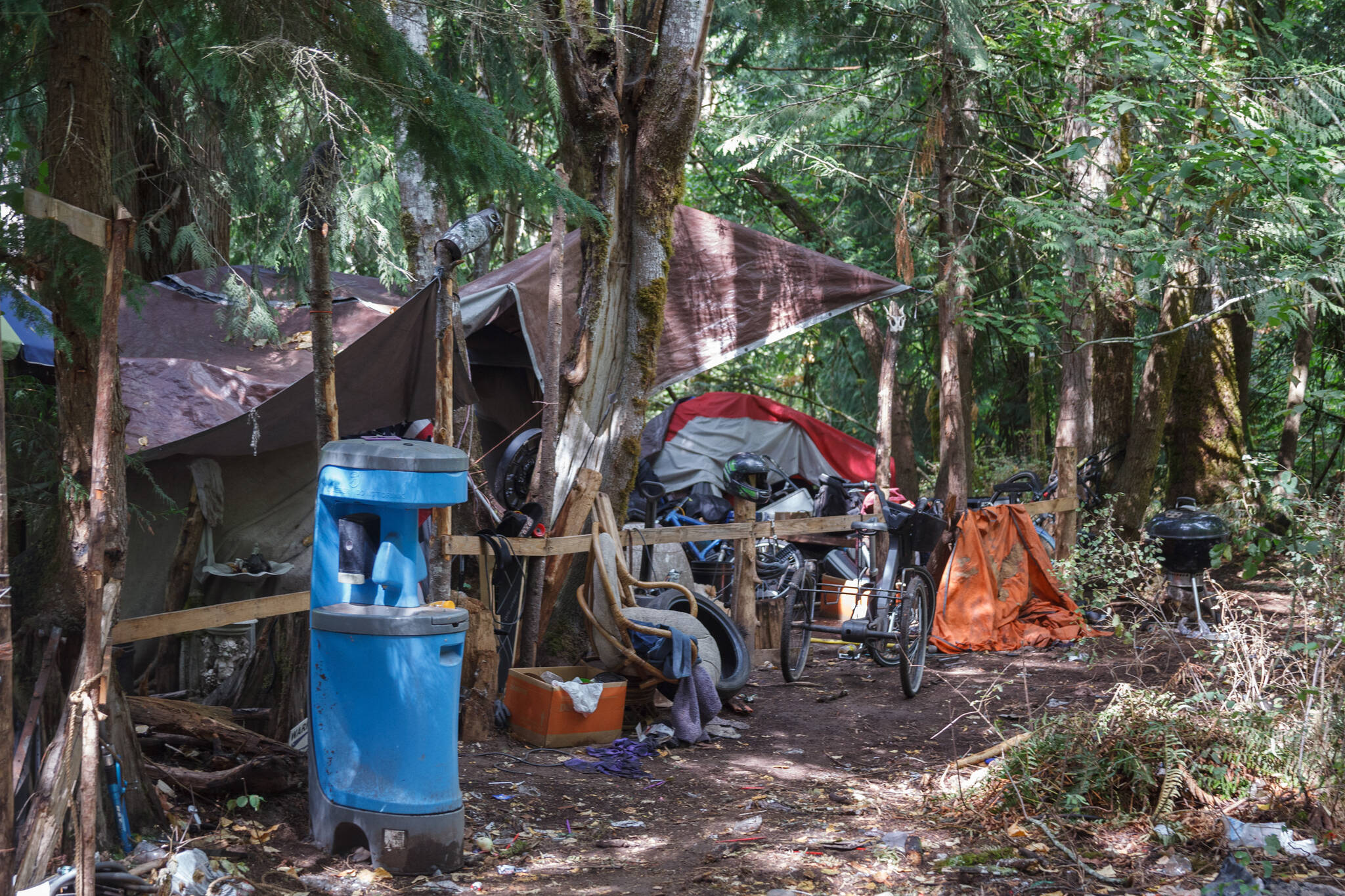 Homeless encampment in a wooded area in Auburn on Aug. 27, 2021. File photo