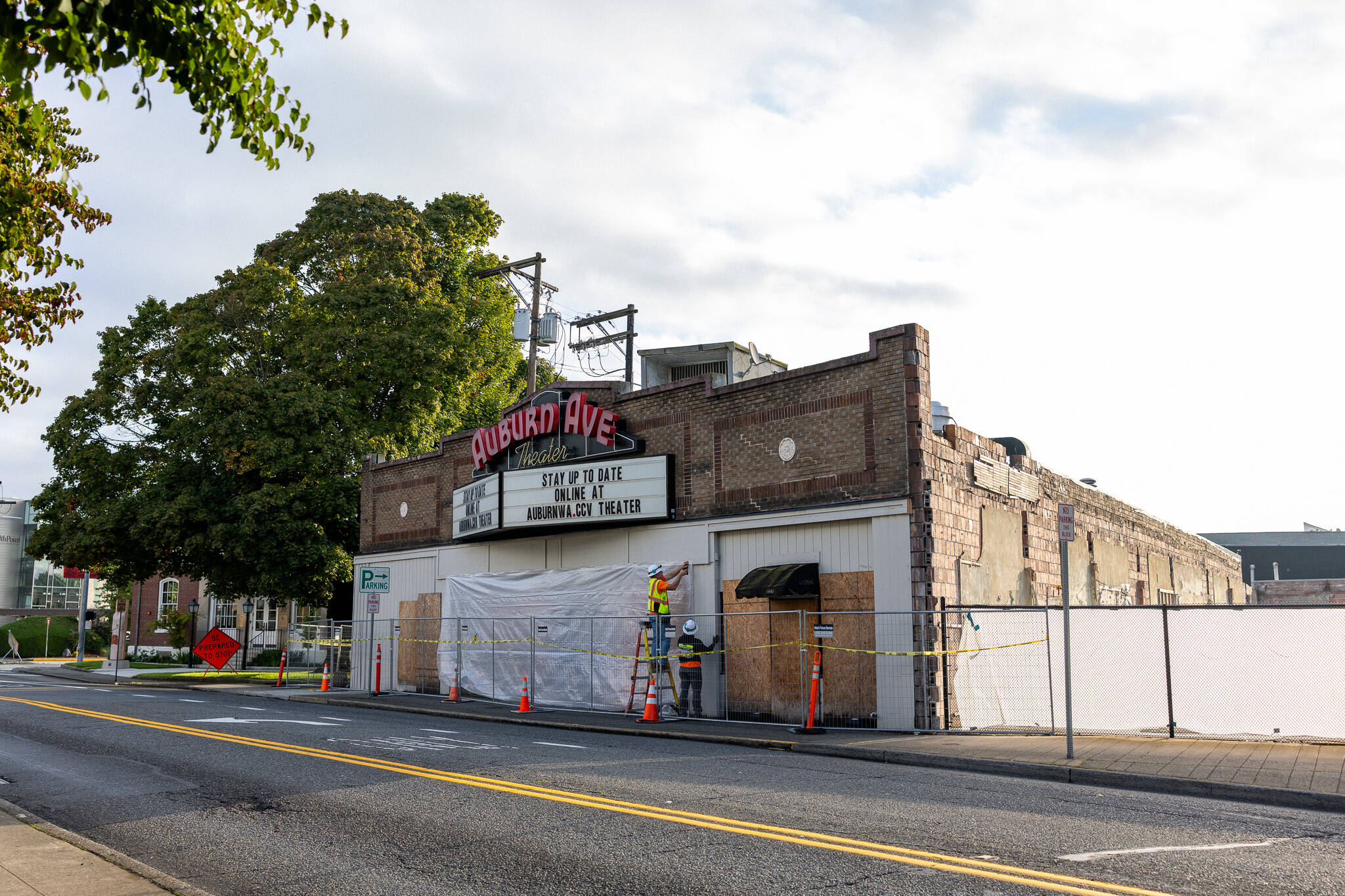 Demolition has begun on the Auburn Avenue Theater, with the main marquee among the things coming down first. Courtesy photo