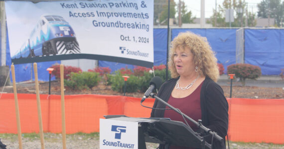 Auburn Mayor Nancy Backus, also a Sound Transit Board member, speaks at a Oct. 1 groundbreaking in Kent for a second Sounder parking garage. STEVE HUNTER, Sound Publishing